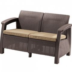 Диван пластиковый Корфу (Corfu love seat) коричневый - серо-бежевый* в Сургуте - surgut.mebel24.online | фото 2