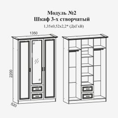 Женева №2 Шкаф 3-х ств. с зерк.,2мя ящ. (ЛДСП бел/МДФ софт светл с пат зол) в Сургуте - surgut.mebel24.online | фото 2