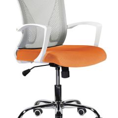 Кресло BRABIX "Wings MG-306", пластик белый, хром, сетка, серое/оранжевое, 532011 в Сургуте - surgut.mebel24.online | фото