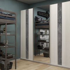 Шкаф-купе 1950 серии SILVER S4+S1+S4 B22+PL4 (по 2 ящика лев/прав+F обр.штанга) профиль «Серебро» в Сургуте - surgut.mebel24.online | фото