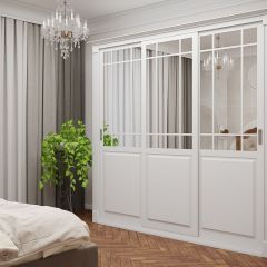 Шкаф-купе 2150 серии NEW CLASSIC K5+K5+K5+B22+PL3 (по 2 ящика лев/прав+1 штанга+1полка) профиль «Капучино» в Сургуте - surgut.mebel24.online | фото