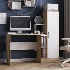 Стол компьютерный СКМ-2 ЛДСП Белый/Дуб сонома в Сургуте - surgut.mebel24.online | фото