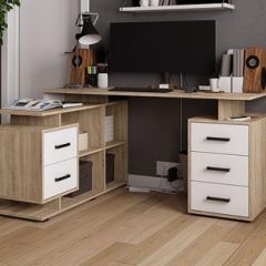 Стол компьютерный угловой СКМУ-3 Белый/Дуб сонома в Сургуте - surgut.mebel24.online | фото