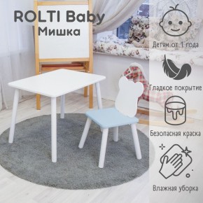 Детский комплект стол и стул «Мишка» Rolti Baby  (голубая столешница/голубое сиденье/белые ножки) в Сургуте - surgut.mebel24.online | фото