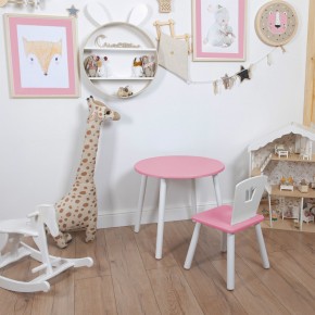 Комплект детский стол КРУГЛЫЙ и стул КОРОНА ROLTI Baby (розовая столешница/розовое сиденье/белые ножки) в Сургуте - surgut.mebel24.online | фото
