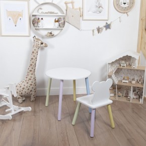 Комплект детский стол КРУГЛЫЙ и стул МИШКА ROLTI Baby (белая столешница/белое сиденье/цветные ножки) в Сургуте - surgut.mebel24.online | фото