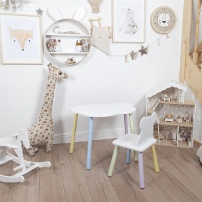 Комплект детский стол ОБЛАЧКО и стул МИШКА ROLTI Baby (белая столешница/белое сиденье/цветные ножки) в Сургуте - surgut.mebel24.online | фото