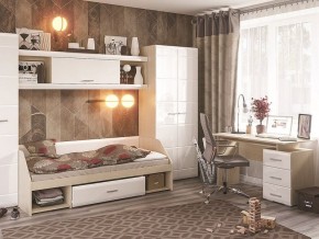 Стол компьютерный Симба Дуб белфорт-Белый глянец в Сургуте - surgut.mebel24.online | фото 3