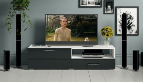 Тумба под ТВ Ларго 1,4, цвет корпус белый/фасады МДФ чёрный глянец, ШхГхВ 140х46х35 см., НЕ универсальная сборка в Сургуте - surgut.mebel24.online | фото 12